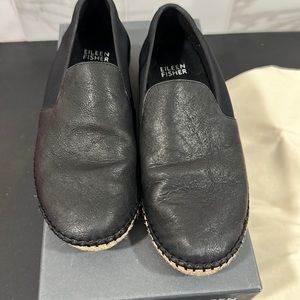 Eileen Fisher black leather espadrilles